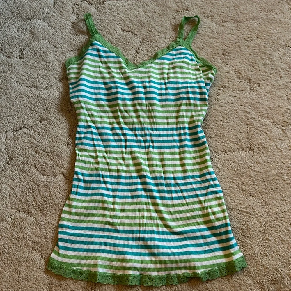 Aeropostale Size Large Camisole Bright Green and Blue Stripped - Picture 4 of 5